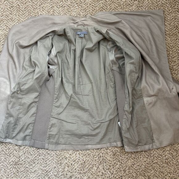 Vince Draped Neutral Tan Moto Leather Jacket Rib Knit Wool Details Size M Zipper - Picture 11 of 13